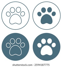 Paw print icon set isolated on white background.