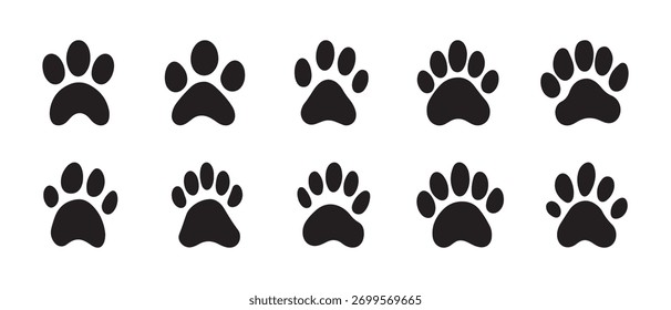 Paw Print Icon Set. Stylized Animal Tracks in Alternating Designs.