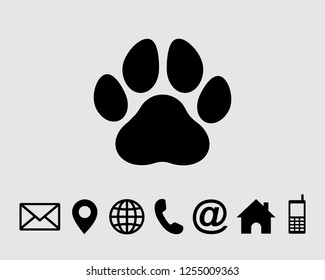 Paw Print icon symbol Vector, with contact us set vector. symbol for web site Computer and mobile vector.