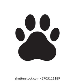 Paw print icon vector illustration. Dog or cat footprint silhouette isolated on white background.