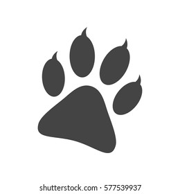 Paw print icon vector illustration isolated on white background. Dog, cat, bear paw symbol flat pictogram.