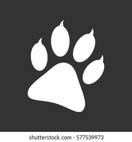 Paw print icon vector illustration isolated on black background. Dog, cat, bear paw symbol flat pictogram.