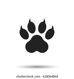 Paw print icon vector illustration isolated on white background. Dog, cat, bear paw symbol flat pictogram.