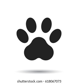 Paw print icon vector illustration isolated on white background. Dog, cat, bear paw symbol flat pictogram.