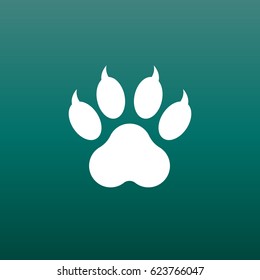 Paw print icon vector illustration on green background. Dog, cat, bear paw symbol flat pictogram.