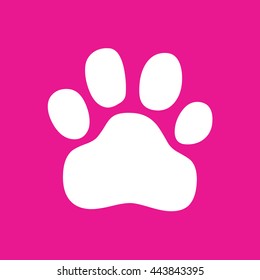Paw print icon vector. Pink background