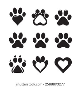Paw Print Icons silhouette in vector 