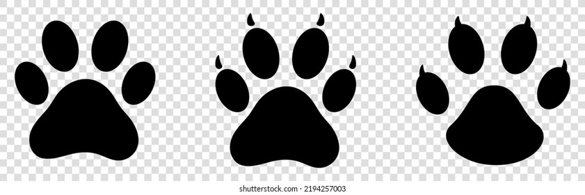 Paw print icons. Vector illustration isolated on transparent background