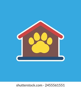 A paw print inside a house. Color vector on empty background.
