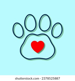 Paw print label, animal vector clipart