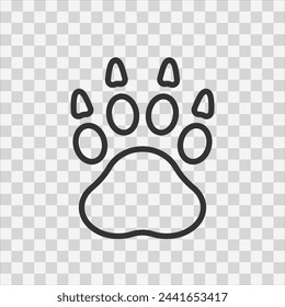 Paw print in linear style. Trace of a dangerous animal on a transparent background