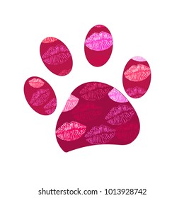 Paw print with lips. Valentine's day background