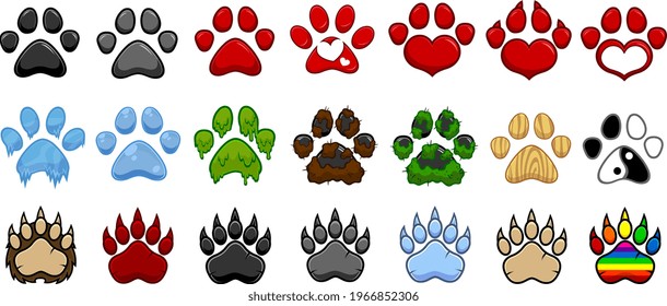 Paw Print Logo Design. Vector Collection Set Isolated On White Background