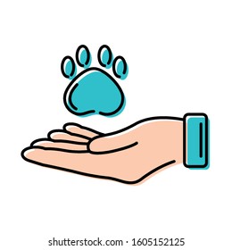 paw print mascot in hand vector illustration design