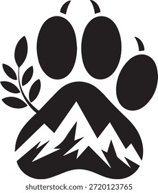 Paw Print mit Berg Natur Vektor Silhouette
