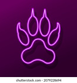 paw print neon sign, modern glowing banner design, colorful modern design trends. Vector illustration.