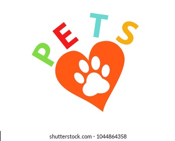 A paw print on the background of the heart as a sign of care and love. Veterinary pharmacy, zoo, pets.