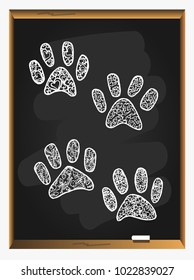 Paw Print on blackboard background. Dog or cat paw print flat icon for animal apps and websites. Hand drawn Vector illustration.