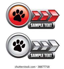 paw print on red and silver arrow nameplates