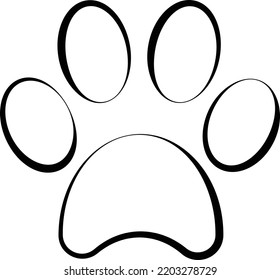 Paw Print outline icon. Vector. Dog or cat pet paw flat logo icon silhouette. Simple black outline vector symbol illustration isolated on white background. Kitten or puppy paw trace for print or web.