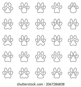 Paw Print outline icons set - Dog or Cat Animal Footprint concept minimal symbols in thin line style