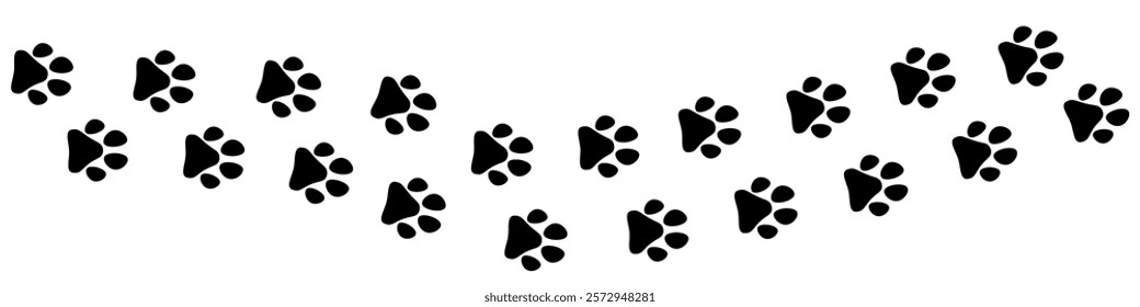 Paw print.  Path cute silhouette of a paw of a pet, dog or cat. Leg of a wild animal with claws. Black vector icon. Design of children's illustrations.