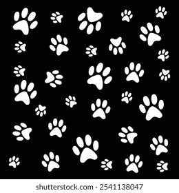 Paw Print Pattern Animal Tracks no fundo preto perfeito para amantes da natureza