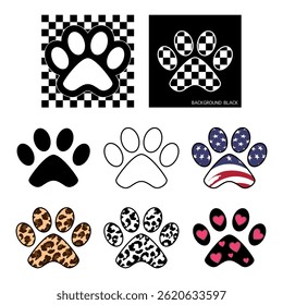 Paw Print Pattern Collection with Checkered, Leopard, and Hearts