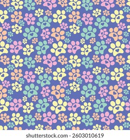 Paw Print Pattern with Hearts, Vector Illustration