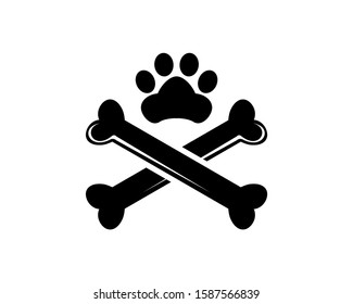 Paw Print Pet and Bone Icon Vector Logo Template Illustration Design