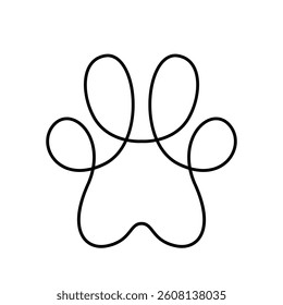 paw print of pet. cat or dog footprint in linear style. endless line logo. vector illustration isolated on white background