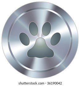 Paw print or pet icon on round stainless steel modern industrial button