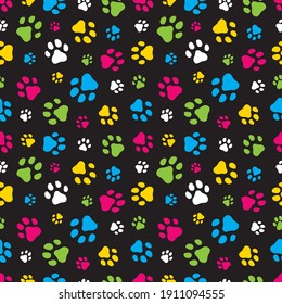 Paw print repeating seamless pattern vector illustration