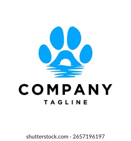 Paw print with river logo design