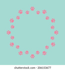 Paw print round abstract frame. Empty template. Vector illustration