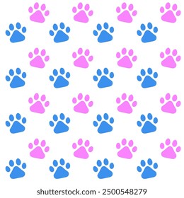 Paw print seamless isolated on white background.