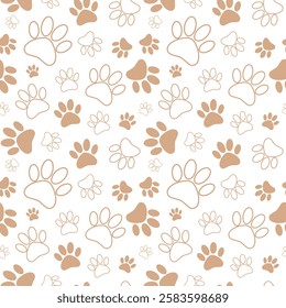 Paw print seamless pattern. Creme and brown seamless paw print pattern, vector eps 10