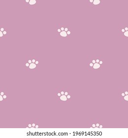 Paw print seamless pattern. Design for textile, wallpaper, fabric, wrapping, scrap, gift paper. Pet care symbol. Vector repeat ornament