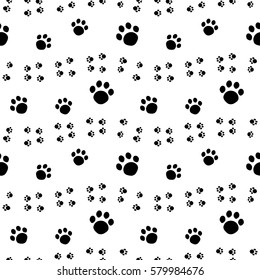 Paw print seamless pattern isolated on white background.