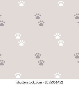 Paw print seamless pattern. Pawprint background. Design for textile, wallpaper, fabric, wrapping, scrap, gift paper. Pet care symbol. Vector repeat ornament