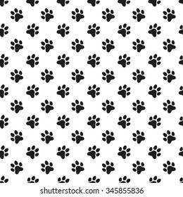 Paw print seamless pattern. Pet monochrome  vector background.