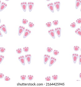 Paw Print Seamless Pattern. Trace Of Cute Easter Bunny Paw. Rabbit Or Hare Footprint. Bunny Foot Prints On Snow. Hare Steps Track Trace. Vector Illustration Isolated On White Background.