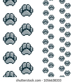 Paw print seamless pattern. Vector background. Pixel art style. 8bit. 