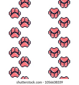 Paw print seamless pattern. Vector background. Pixel art style. 8bit. 