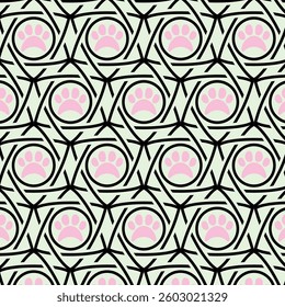 Paw Print Seamless Pattern, Vector Illustration