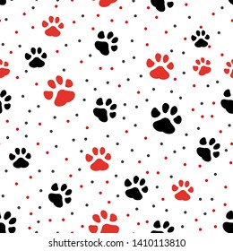 Paw print seamless. Traces of Cat Textile Pattern. Cat footprint seamless pattern. Vector seamless