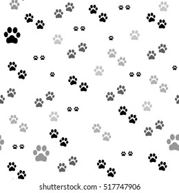 Paw print seamless. Traces of Cat Textile Pattern. Vector seamless