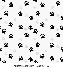 Paw Print Seamless. Traces Of Cat Textile Pattern. Vector Seamless.