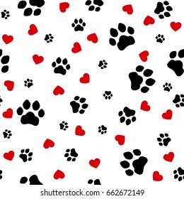 Paw print seamless. Traces of Cat Textile Pattern. Cat footprint seamless pattern.