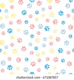 Paw print seamless. Traces of Cat Textile Pattern. Cat footprint seamless pattern. Vector seamless